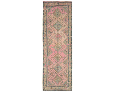 10 Ft Vintage Pink Persian Style Hand Knotted Low Pile Wool Runner Rug
